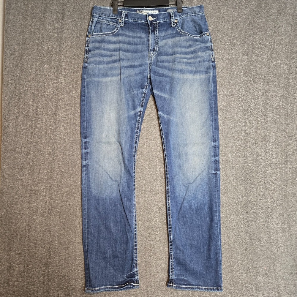 BKE Derek Jeans Mens 34XL 34x33 Straight Thick Stitch Stretch Buckle Cowboy
